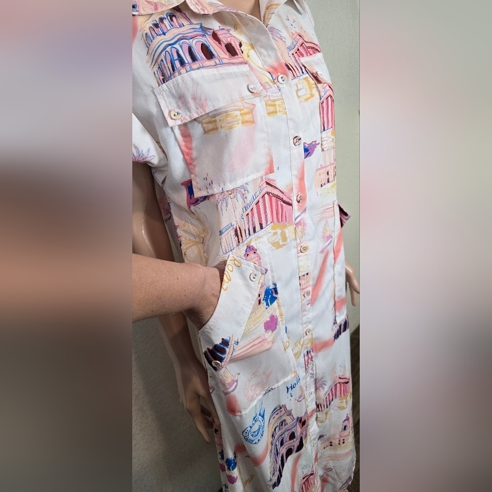 Beulah Style 70’s Rome Shirt Dress Size Small Whit Pockets - Picture 3 of 13